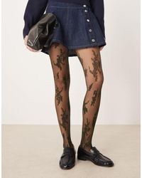 ASOS - Collants à grandes fleurs abstraites en dentelle - foncé - Lyst
