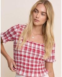 Nobody's Child - Check Shirred Frill Trim Top - Lyst
