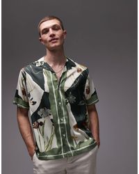 TOPMAN - Short Sleeve Satin Printed Shirt - Lyst