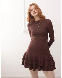 Reclaimed (vintage) - Long Sleeve Ruffle Drop Waist Mini Dress - Lyst