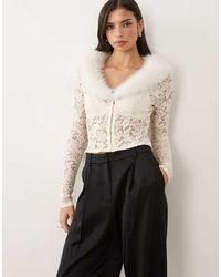 Oh Polly - Faux Fur Collar Lace Cardigan - Lyst
