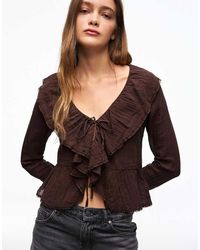 Bershka - Rustic Long Sleeve Ruffle Blouse - Lyst