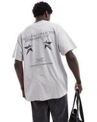 ASOS - Camiseta gris jaspeado extragrande con estampado en el pecho y la espalda - Lyst