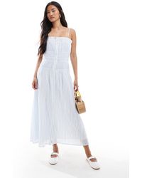 Miss Selfridge - Gestreepte Poplin Maxi-Jurk Met Gesmokt Lijfje En Knoopsluiting - Lyst