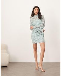 ARRANGE - Vestito Corto A Maniche Lunghe Azzurro Decorato Con Dettagli Cut-Out Geometrici - Lyst