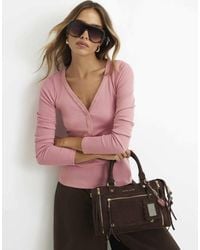 River Island - Long Sleeve V Neck Henley Top - Lyst