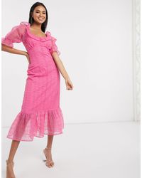 asos design premium broderie maxi dress with pep hem and fluted sleeves