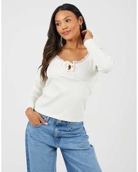 Brave Soul - Ribbed Long Sleeve Top With Lace Trim - Lyst