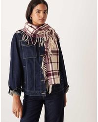 ASOS - Bufanda A Cuadros Color Crema Y Burdeos Con Flecos Laterales De - Lyst