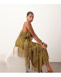 ARRANGE - Vestido Largo De Corte Recto Y Tirantes Con Patrón Geométrico Y Flecos De Curve - Lyst