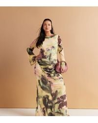 ASOS - Asos Design Curve Long Sleeve Mesh Maxi Dress With Double Tie Back - Lyst