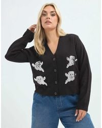 Yours Clothing - Sequin Ghost Knitted Cardigan - Lyst