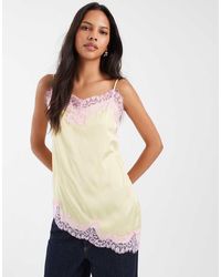 Noisy May - Asymmetric Satin Top With Lace Trim - Lyst