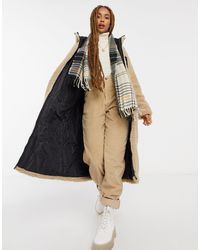 ASOS Manteau long à capuche en polaire - Camel - Marron