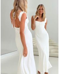 Princess Polly - Lillette Linen Blend Lace Trim Tie Front Open Tie Back Maxi Dress - Lyst