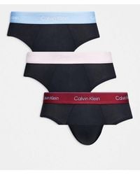 Calvin Klein - Pack De 3 Calzoncillos Slip De Color Negro Con Cinturillas De Color Rojo, Azul Y Crema Icon Cotton Stretch De - Lyst