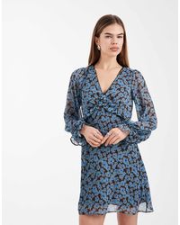 New Look - Floral Chiffon V Neck Mini Dress - Lyst