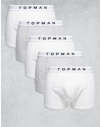 TOPMAN - Pack De 5 Calzoncillos De Color Blanco Y Gris Jaspeado Con Cinturillas Blancas De - Lyst