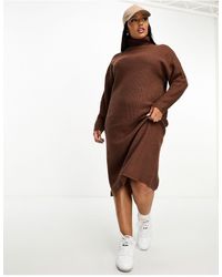 Brave Soul - Plus - emma - robe longue en maille à col roulé - marron chocolat - Lyst