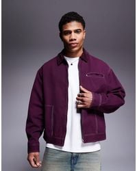 ASOS - Boxy Oversized Cord Collar Harrington Jacket With Contrast Stitch - Lyst