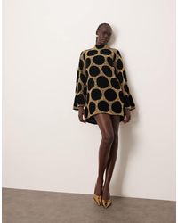 ARRANGE - Embellished Spot High Neck Long Sleeve Mini Dress - Lyst