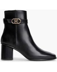 Tommy Hilfiger - Leather Buckle Strap Block Heel Ankle Boots - Lyst
