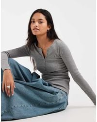 Hollister - Long Sleeve Button Up Henley Top - Lyst
