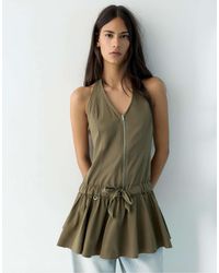 Pull&Bear - Robe courte dos nu à fermeture éclair - kaki - Lyst