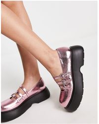 ASOS - Zapatos rosa metalizado estilo merceditas con suela gruesa y hebillas con strass missy - Lyst