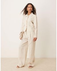 Mango - Pantalon ample habillé d'ensemble en lin avec pinces - taupe - Lyst
