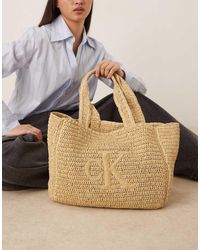 Calvin Klein - Jeans Medium Logo Raffia Tote Bag - Lyst
