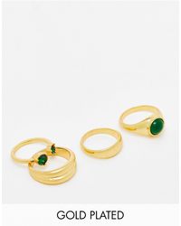 ASOS 14k Plated Pack Of 4 Rings With Set Stones - White