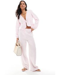 Pieces - Pantalones De Pernera Ancha De Algodón Efecto Rugoso De (Parte De Un Conjunto) - Lyst