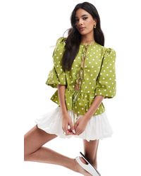ASOS - Overhemdtop Van Katoenen Popeline Met Peplum En Strikjes - Lyst