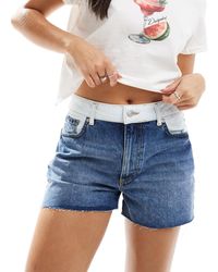 ASOS - Short en jean à détails contrastants - délavé moyen - Lyst