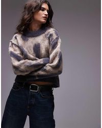 TOPSHOP - Pluizig Gebreide Oversized Trui Met Print - Lyst
