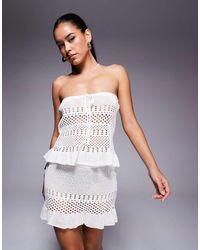 The Frolic - Exclusive Pointelle Crochet Bandeau Ruffle Beach Top - Lyst