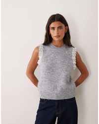 New Look - Lace Trim Knitted Vest - Lyst