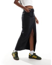 Don't Think Twice - Dtt Denim Midi Skirt With Front Split - Lyst