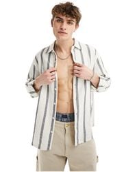 Pull&Bear - Revere Neck Long Sleeve Stripe Shirt - Lyst