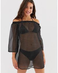 Brave Soul Bardot-strandjurk Met Stippen - Zwart