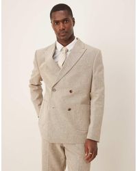 ASOS - Cotton Linen Blend Double Breasted Regular Suit Jacket - Lyst
