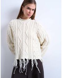 TOPSHOP - Knitted Distressed Cable Jumper - Lyst