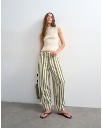 TOPSHOP - Linen Stripe Clean Tie Waist Barrel Trouser - Lyst