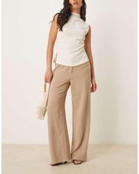 ASOS - Pantalones Color Moca De Pernera Recta Holgada De Mezcla De Lino De -Marrón - Lyst