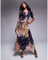 ASOS - Mesh Plunge Front Maxi Dress With Godet Detail And Sweeping Hem - Lyst