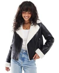 Threadbare - Chaqueta De Aviador Negra Con Solapas De Borreguito En Contraste De - Lyst