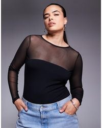 ASOS - Asos Design Curve Mesh Mix Panel Long Sleeve Bodysuit - Lyst