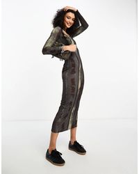 Collusion - Square Neck Abstract Print Maxi Dress - Lyst