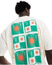 ASOS - T-shirt oversize à imprimé mosaïque et soleil sur la poitrine et au dos - cassé - Lyst